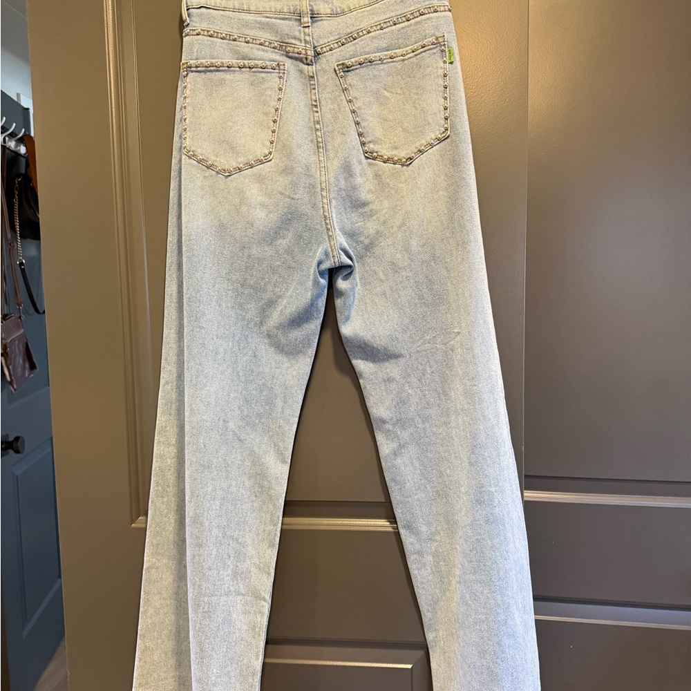 MOODY JUNE Light Blue Flare Jeans studded